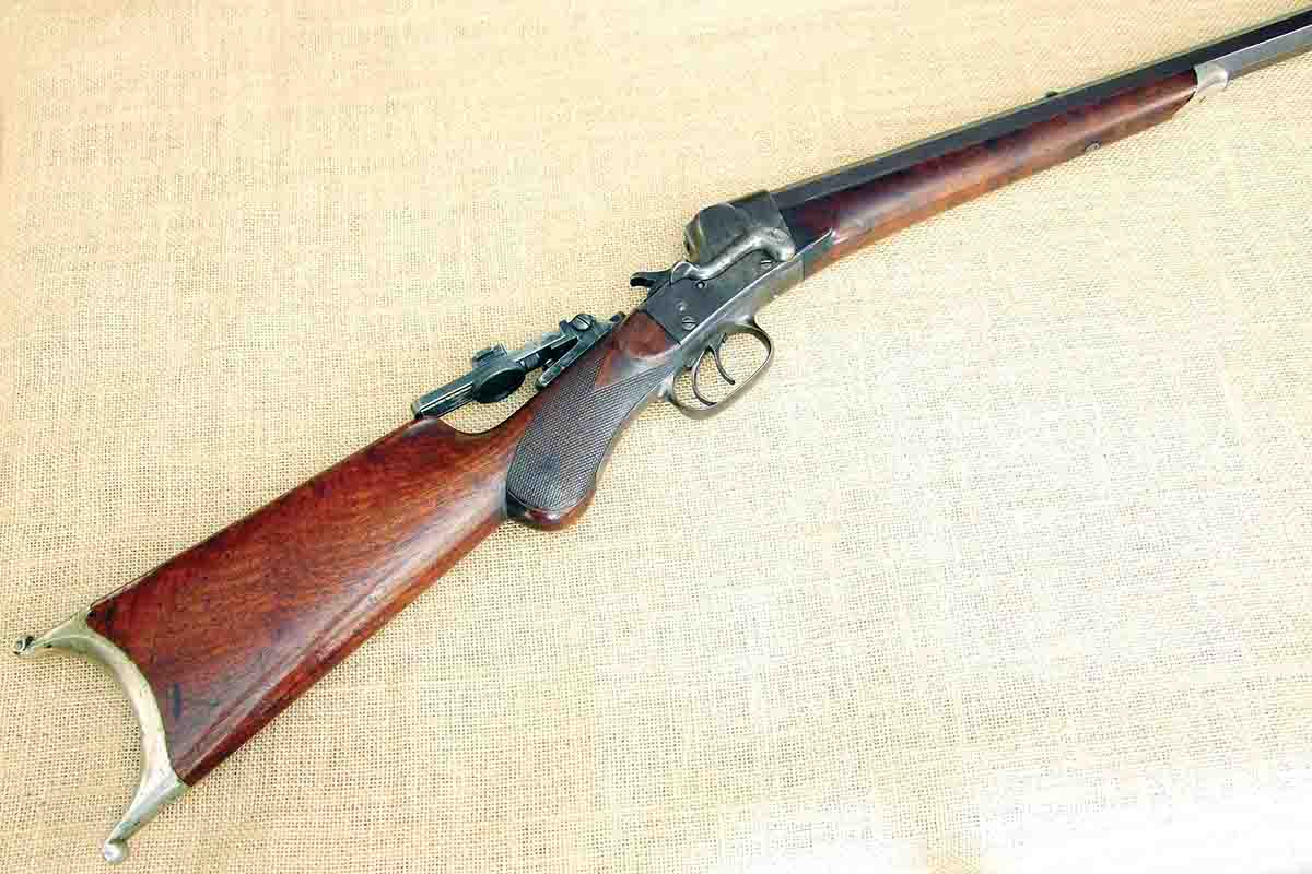 A .38-50 Match Grade A Remington Hepburn with double-set triggers (above) and detailed specifications (below).